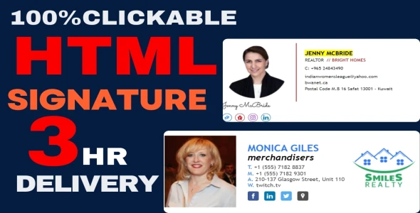 I will create clickable HTML email signature or outlook signature