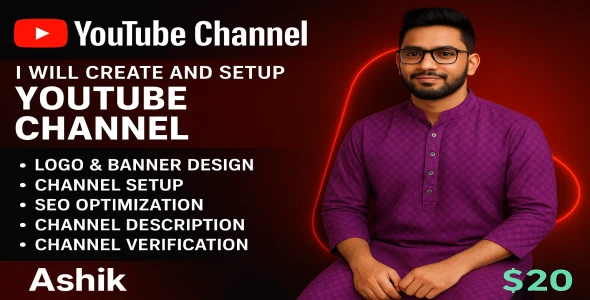 I will creat and setap a professional YouTube channel with logo,banner,Ceo