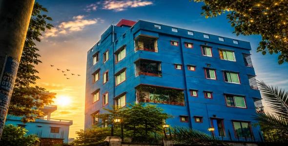 Modern Blue Apartment Building Photography