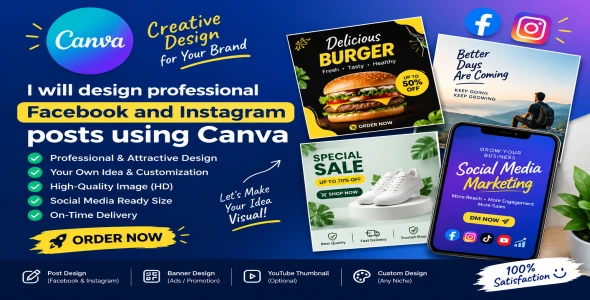I will design professional social media posts using Canva